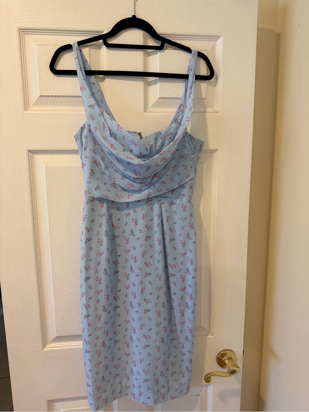 House of CB Light Blue Midi Dress with Pink Floral Print